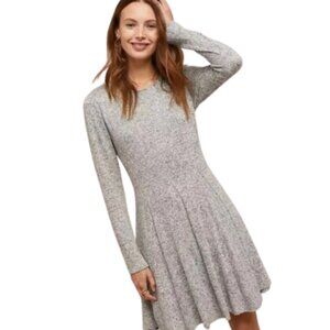 Anthropologie Womens M Dolan Gray Fleece Knit Ling Sleeve Sweater Dress Pleated
